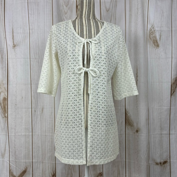Anne Cole Other - Anne Cole Crochet Swimsuit Cover Bathing Suit Overlay Front Tie White Size Small